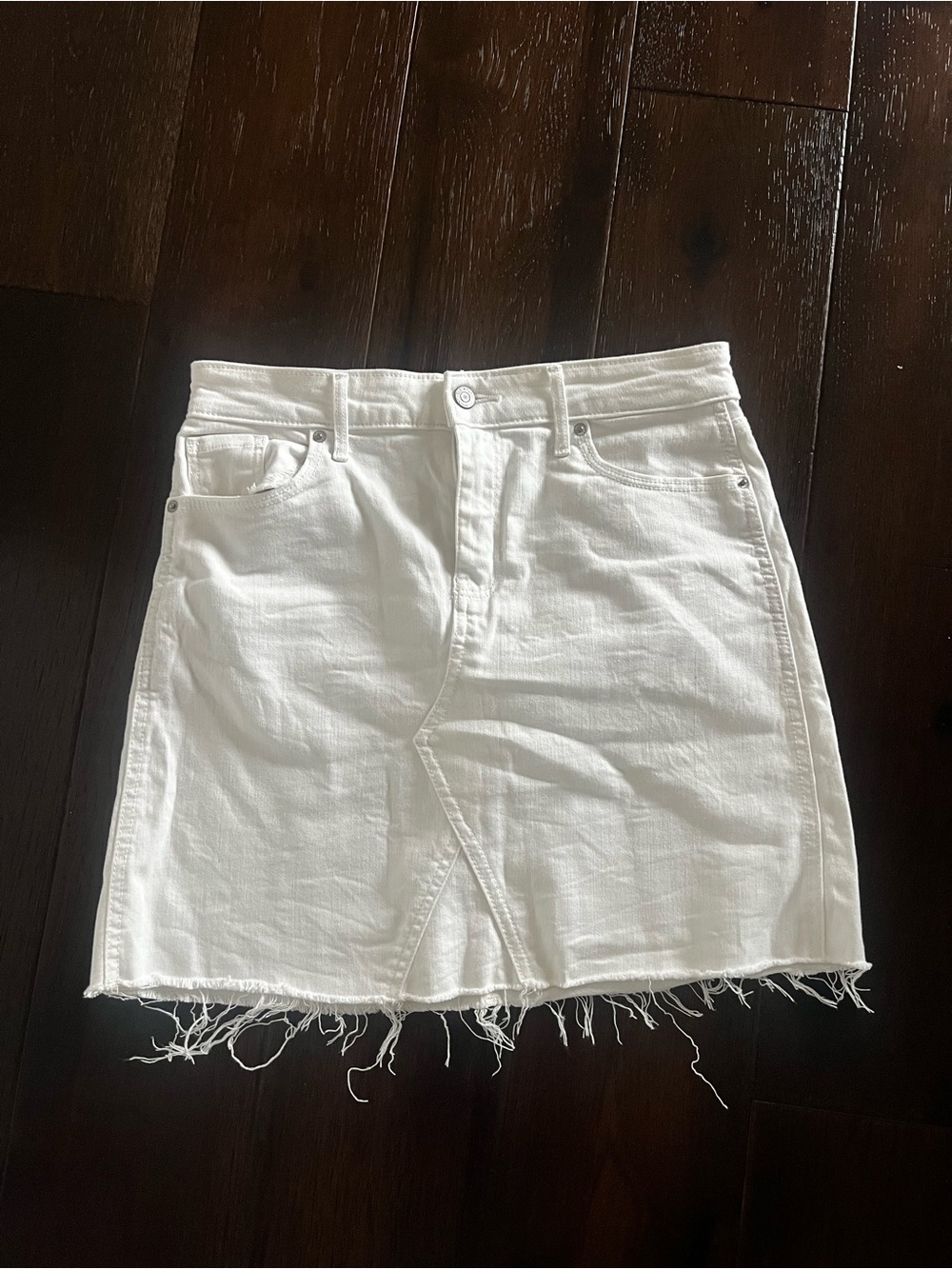 White Denim Frayed Hem Skirt